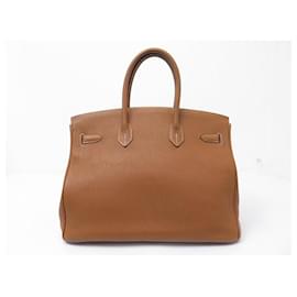 Hermès-HERMES BIRKIN 35 HAND BAG IN TOGO LEATHER GOLD 2007 WITH SILVER ATTRIBUTES-Camel