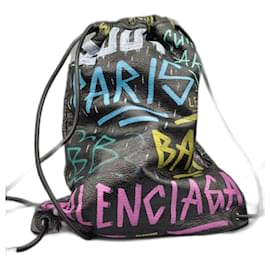 Balenciaga-Bazar Graffiti Drawstring Backpack-Black,Other