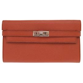 Hermès-Portefeuille Long Kelly Hermes en Cuir Epsom-Marron