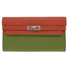 Hermès-Portefeuille Long Kelly Hermes en Cuir Epsom-Marron