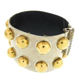 Céline-Celine Stud Metal Leather Gold Bangle-Golden