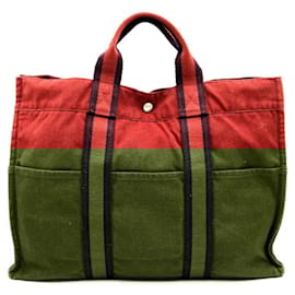 Hermès-Sac fourre-tout en toile rouge Hermes-Rouge