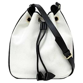 Yves Saint Laurent-Yves Saint Laurent Navy and White Shoulder Bag-White,Navy blue