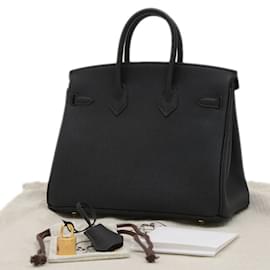Hermès-Hermes Birkin 25 Handbag in Black Togo Leather-Black