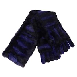 Céline-Celine Silk and Rabbit Fur Stole-Black,Blue
