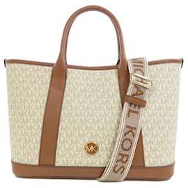 Michael Kors-Michael Kors MK Signature Tote Bag-Brown,White
