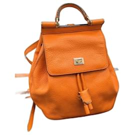 Dolce & Gabbana Leather Backpack Orange Orange