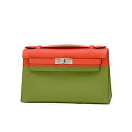 Hermès-Hermes Pochette Kelly Shoulder Bag in Swift Orange-Orange