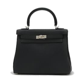 Hermès-Hermes Kelly 25 Handbag in Black Togo Leather-Black