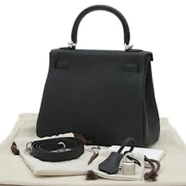 Hermès-Hermes Kelly 25 Handbag in Black Togo Leather-Black