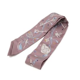 Hermès-Hermes Twilly Scarf Les Cles a Pois Marron Glace Gris-Other