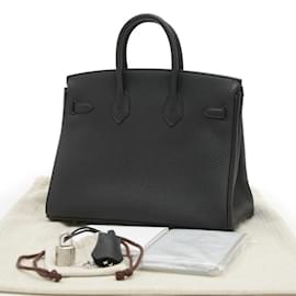 Hermès-Hermes Birkin 25 Handbag in Black Togo Leather-Black