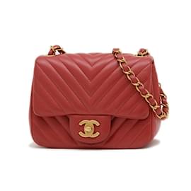 Chanel-Chanel Chevron V-Stitch Mini Chain Shoulder Bag-Red