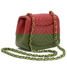 Chanel-Chanel Chevron V-Stitch Mini Chain Shoulder Bag-Red