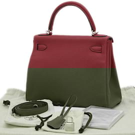 Hermès-Sac Hermès Kelly 28 en Rouge Grenat-Rouge