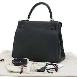 Hermès-Hermes Kelly 28 Handbag in Black Togo Leather-Black