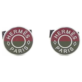 Hermès-Hermes Red and Silver Cufflinks-Silvery,Red
