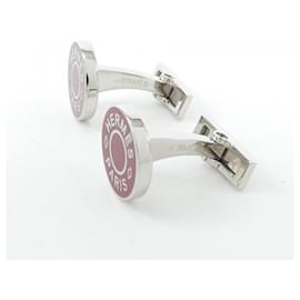 Hermès-Hermes Red and Silver Cufflinks-Silvery,Red