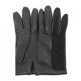 Hermès-Hermes Black Lambskin Warm Gloves-Black