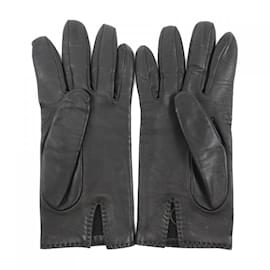 Hermès-Hermes Black Lambskin Warm Gloves-Black