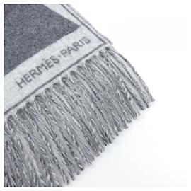 Hermès-Hermes Gray Cashmere Shawl-Brown