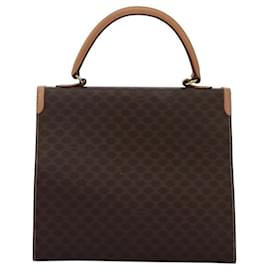 Céline-CELINE Macadam Canvas Hand Bag PVC Leather 2way Brown Gold Auth 104480-Brown,Golden