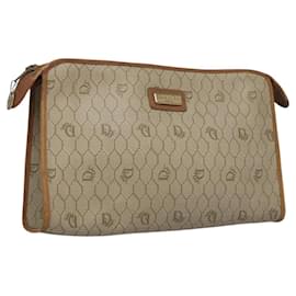 Christian Dior-Christian Dior Honeycomb Canvas Clutch Bag PVC Leather Beige Auth ti2731-Beige