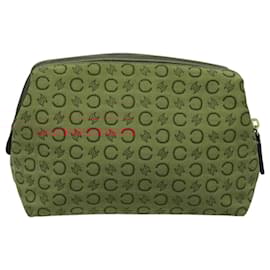 Céline-CELINE C Macadam Canvas Accessory Pouch Beige Red gold Auth hk2051-Red,Beige,Golden