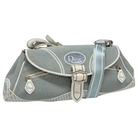 Christian Dior-Christian Dior Trotter Canvas Shoulder Bag Canvas Blue White Silver Auth hk2057-Silvery,White,Blue