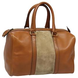 Christian Dior-Christian Dior Boston Bag Suede Leather Gold Brown Auth yk17253-Brown,Golden