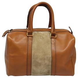 Christian Dior-Christian Dior Boston Bag Suede Leather Gold Brown Auth yk17253-Brown,Golden