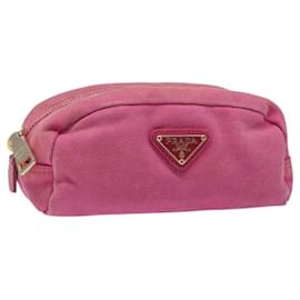 Prada-PRADA Pouch Canvas Pink Gold Auth hk2039-Pink,Golden