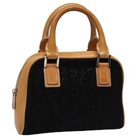Céline-CELINE C Macadam Canvas Hand Bag Suede Leather Black Brown Silver Auth mr1016-Brown,Black,Silvery