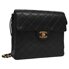Chanel-CHANEL Matelasse Chain Backpack Lamb Skin Black CC Auth PP182-Black