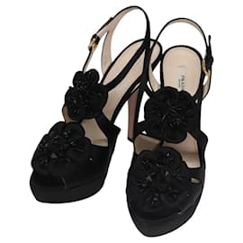 Prada-PRADA High heels Satin 37 1/2 Black Auth ac3535-Black