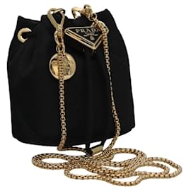 Prada-PRADA Chain Shoulder Pouch Nylon Black Auth 101563A-Black
