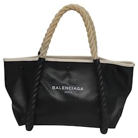 Balenciaga-BALENCIAGA Rope Hand Bag Leather Black Beige Silver 339933 Auth bs21910-Black,Silvery,Beige