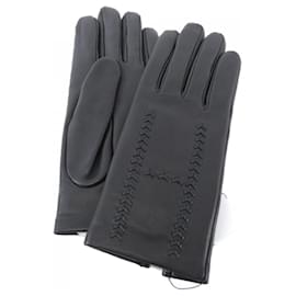 Hermès-Hermes Black Leather Warm Gloves-Black