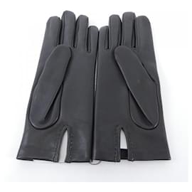 Hermès-Hermes Black Leather Warm Gloves-Black