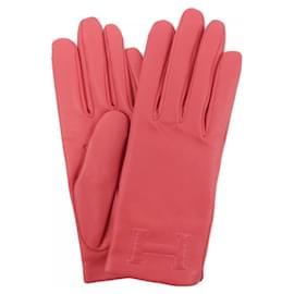 Hermès-Hermes Red Silk and Leather Gloves-Red