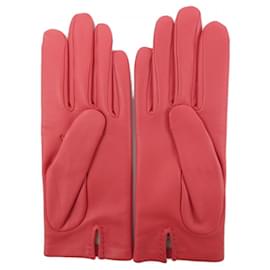 Hermès-Hermes Red Silk and Leather Gloves-Red