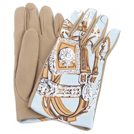 Hermès-Hermes Warm Gloves-Blue,Beige