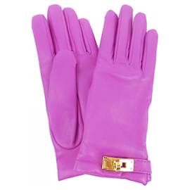Hermès-Hermes Pink Cashmere and Lambskin Gloves-Pink