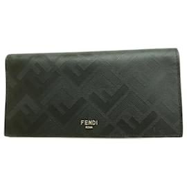 Fendi-Fendi Long Wallet Zucca Shadow Leather-Black,Red