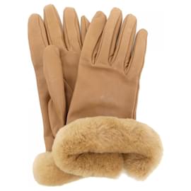 Hermès-Hermes Brown Cashmere and Leather Gloves-Brown