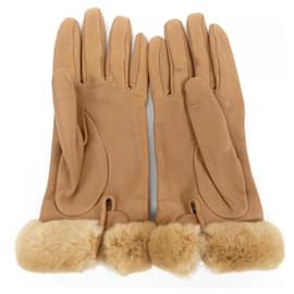 Hermès-Hermes Brown Cashmere and Leather Gloves-Brown