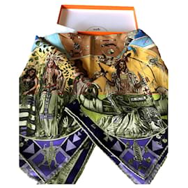 Hermès-Very rare HERMES scarf titled 'Mythology of Red Men' - sold in its box, original tissue paper and ribbon - EXTREMELY RARE AND SOUGHT AFTER!-Multiple colors