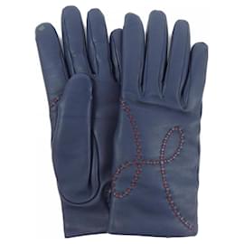 Hermès-Hermes Navy Cashmere and Leather Gloves-Navy blue