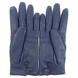 Hermès-Hermes Navy Cashmere and Leather Gloves-Navy blue
