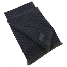 Hermès-Hermes Cashmere Shawl-Khaki,Navy blue